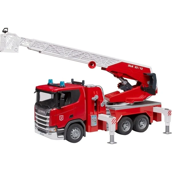 Bruder Scania Super 560R Feuerwehr Mit Drehleiter, Wasserpumpe, Light & Sound, Modellfahrzeug